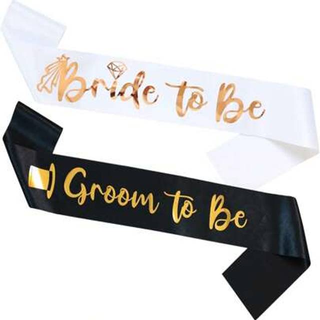 SHEIN 2pcs/Set Bride-To-Be & Groom-To-Be Sash With Lettering, Elegant Satin Belt For Bachelorette Parties, Bridal Showers & Wedding Favors
