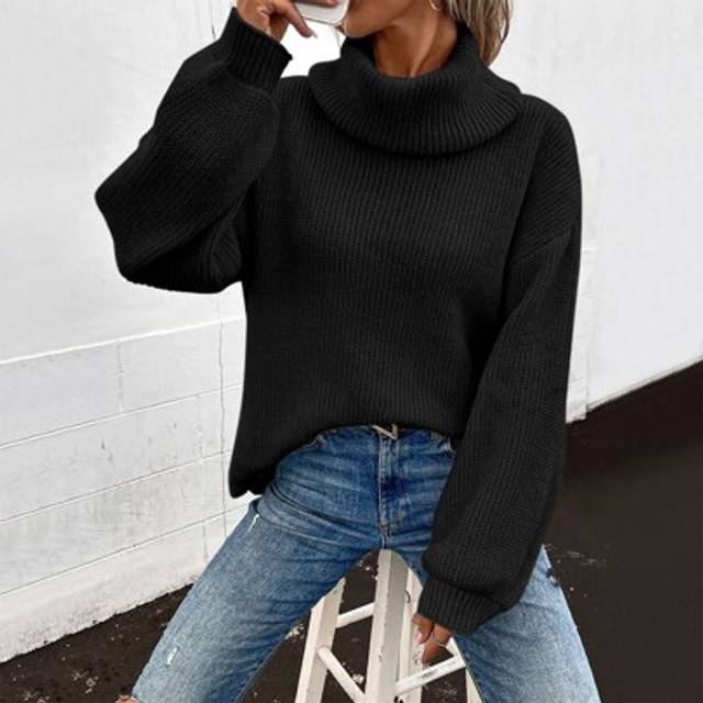 SHEIN Turtleneck Bishop Sleeve Ribbed Knit Jumper