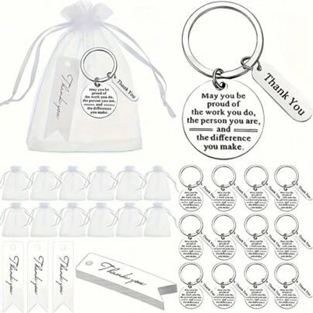 SHEIN 36pcs/12sets Keychain Set With Organza Bags & Thank You Cards - Employee Appreciation Ideal For Coworkers, Nurses, Teachers - Perfect For Graduation O