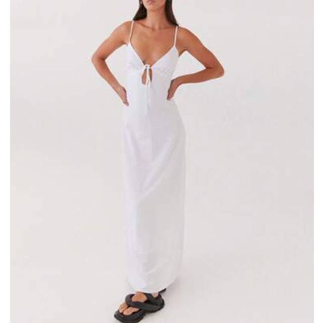 SHEIN Womens Summer Long Dress  Vacation Boho Beach Sleeveless Cut Out Slip Dress Spaghetti Strap Tie-Up Front Loose Dress Back Cutout Dress