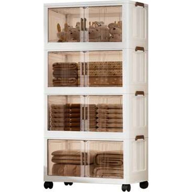 SHEIN 4-Tier/5-Tier Collapsible Storage Cabinet With Wheels - Heavy Duty Plastic Stackable Organizer For Garage/Closet, Multi-Purpose Space Saving Shelves F