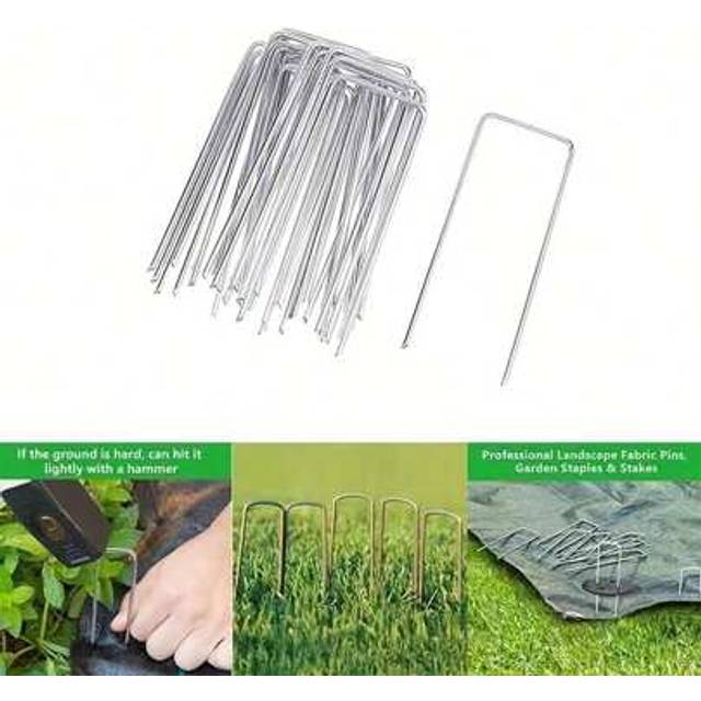 SHEIN 10/20/30 Pieces Of U-Shaped Stainless Steel Ground Nails, Reusable With A Smooth Surface And Corrosion-Resistant, Easy To Use, Suitable For Setting Up
