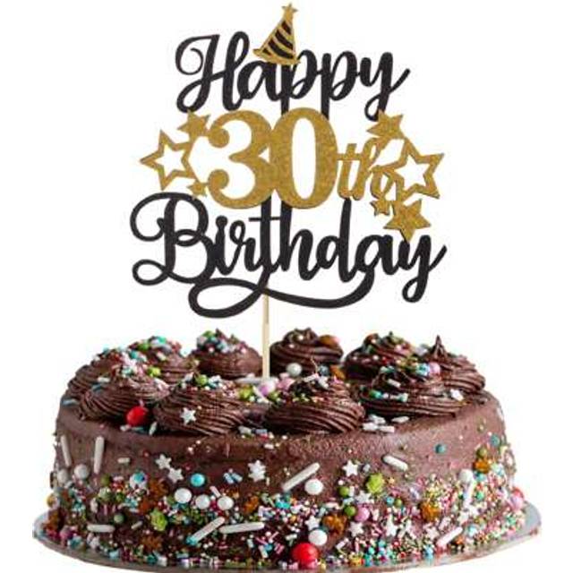 SHEIN 1Pc Happy 30th Birthday Cake Topper Black Gold Glitter Cheers To 30 Years Birthday Cake Pick 30 Fabulous Cake Decoration For Happy 30th Birthday Anniv
