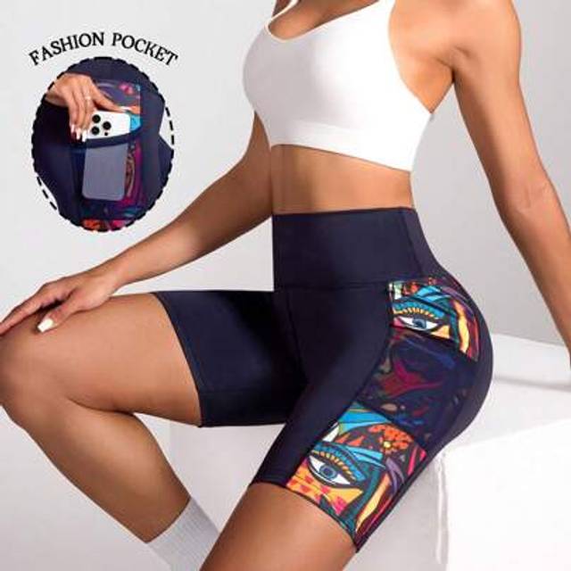 SHEIN Digital Print Yoga Leggings With Pockets Workout Short