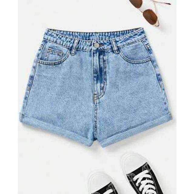 SHEIN Teen Girl&#39;s Casual Distressed Denim Cuffed Shorts, Summer