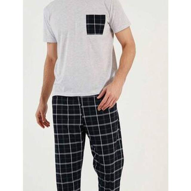 SHEIN 2 Pieces Men&#39;s Lightweight Pocket Contrast Plaid Shorts Pajama Set, Casual & Comfortable Summer Sleepwear