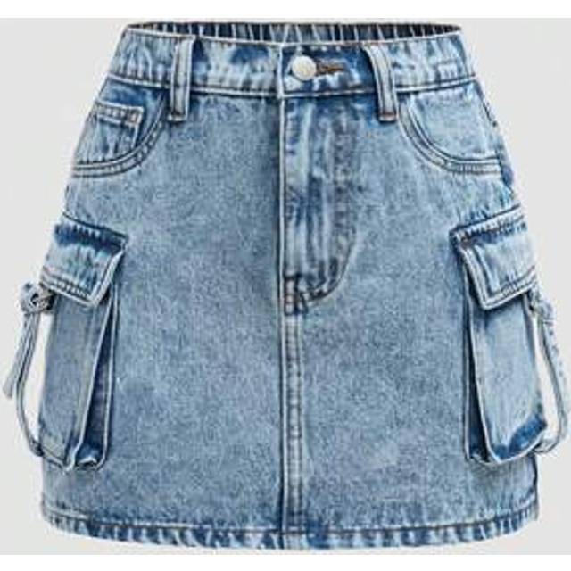 SHEIN Teen Girl Utility Pocket Short Casual Denim Mini Skirt