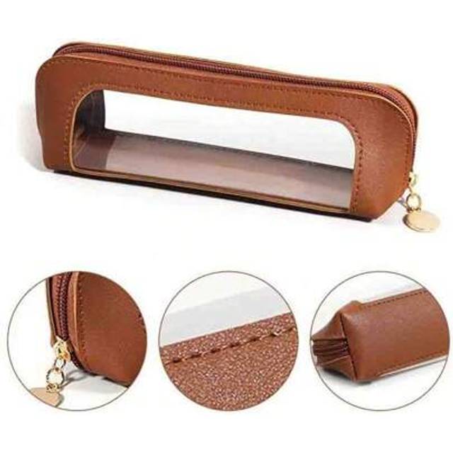 SHEIN Clear Makeup Bag Makeup Brush Bag For Women,Leather Makeup Brush Bag Cosmetic Case Toiletry Bag Transparent Waterproof Cosmetic Organizer Storage Bag