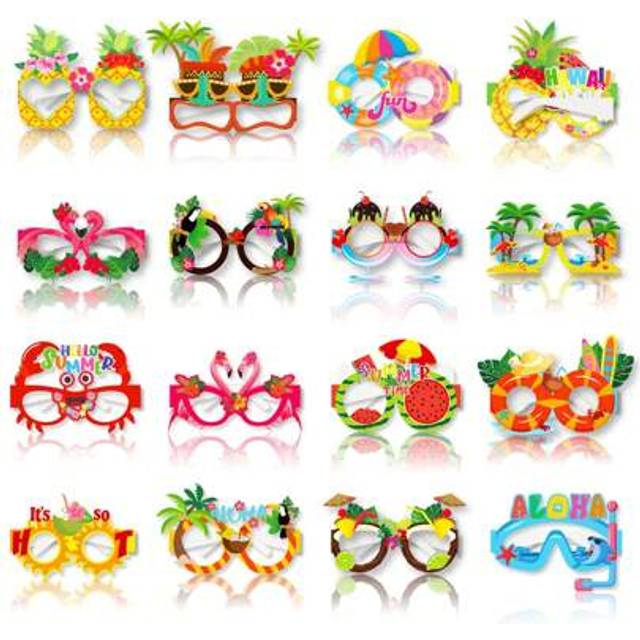 SHEIN 16pcs-Beach Pool Party Decoration Sunglasses Summer Rave Paper Cups Bulk Hawaiian Sunglasses Frames Tropical Pool Props Photo Props Used For Hawaii Be