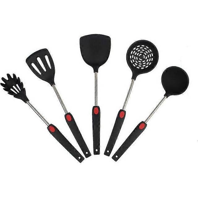 (Spaghetti spoon, One size) Silicone Slotted Turner Spatula Heat Resistant Non-stick Ergonomically Grooved Handle Soft Grip