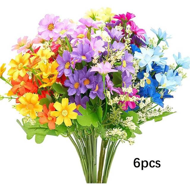 TEMU 6 Bundles Vibrant Artificial Flower Bouquets - Colorful Daisy Flower Bouquet For Indoor & Outdoor Decor, Home, Garden, Porch, And Yard, Artificial Outdoor Flowers