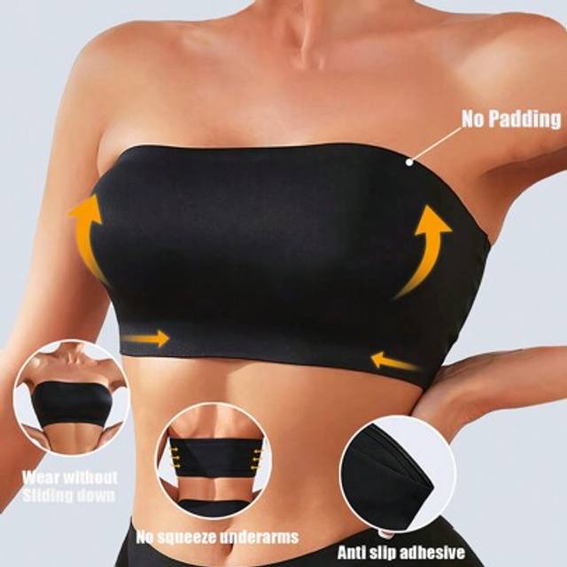 SHEIN Women&#39;s Sexy Strapless Bra Seamless Tube Top No Padding Traceless Bandeau Wireless Bralette Push Up Tube Bras Intimates Lingerie Tube Tops Underwear B
