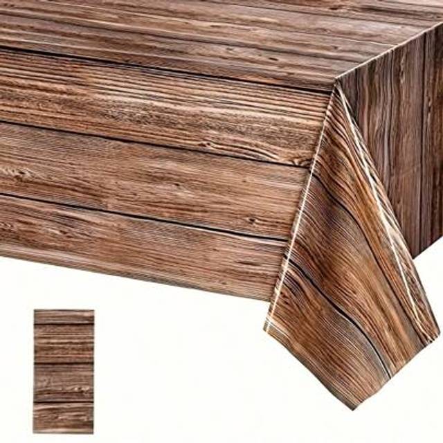 SHEIN 1pc Wooden Grain Plastic Disposable Tablecloth, Suitable For 137*274cm Rectangular Tables, PE Material Thin Vintage Farmhouse Style Tablecloth, Decora