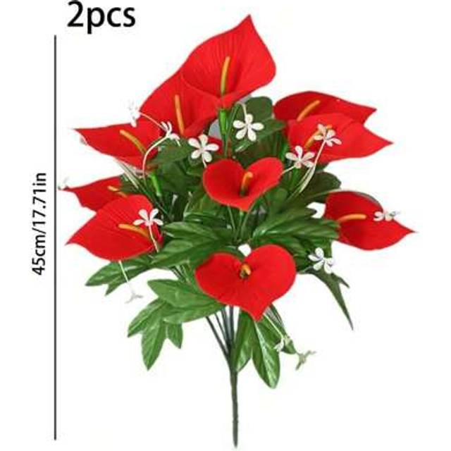 SHEIN 2pcs Artificial Velvet Calla Lily Plants, With Red Flowers And Green Leaves - All Year Round Indoor/Outdoor Decor, Suitable For Wedding, Garden, Home,