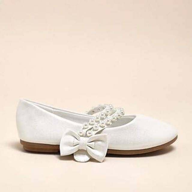 SHEIN #Princess-Approved Girls&#39; Pearl And Bow Detail Round Toe Ivory Mary Jane Flatsâ Cushion Dressing Shoes For Princess&#39;s Dance&Party