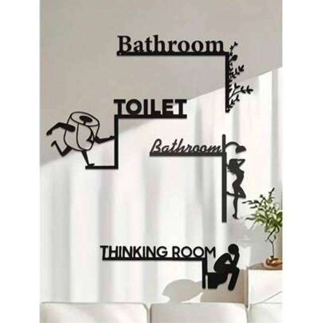 SHEIN 4/1PC Elegant Metal Bathroom Toilet Door Sign - Reflection Room Wall Mounted Iron Decorative Board With Flower Design, Suitable For Home Interior Deco