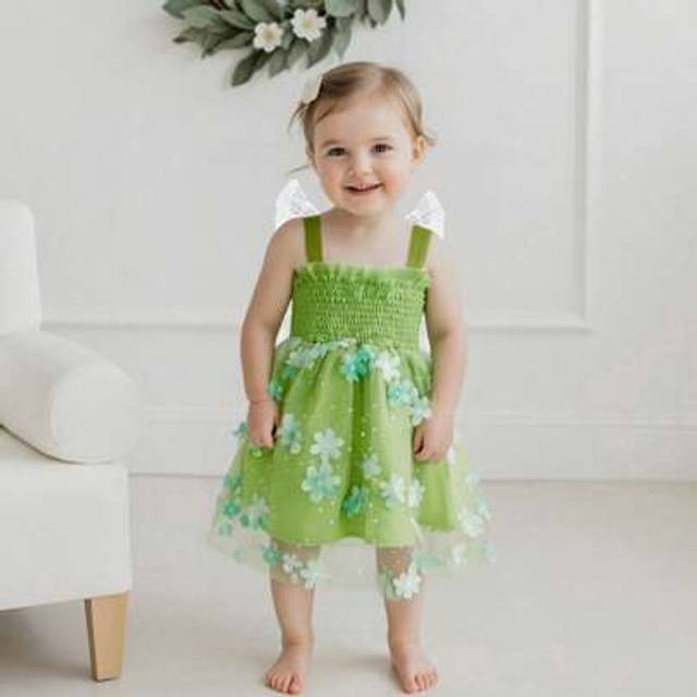 SHEIN Baby Kids Girls Slip Midi Dress Sleeveless Butterfly Flowers Summer A-Line Dress Tulle Princess Dress