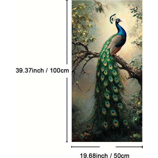 TEMU 1pc Framed Peacock Canvas Wall Art - Vibrant , Nature-inspired Decor, Modern Art , Wooden Frame, Ideal For Living Room, Bedroom, Office, Indoor & Outdoor Display, Peacock Deco