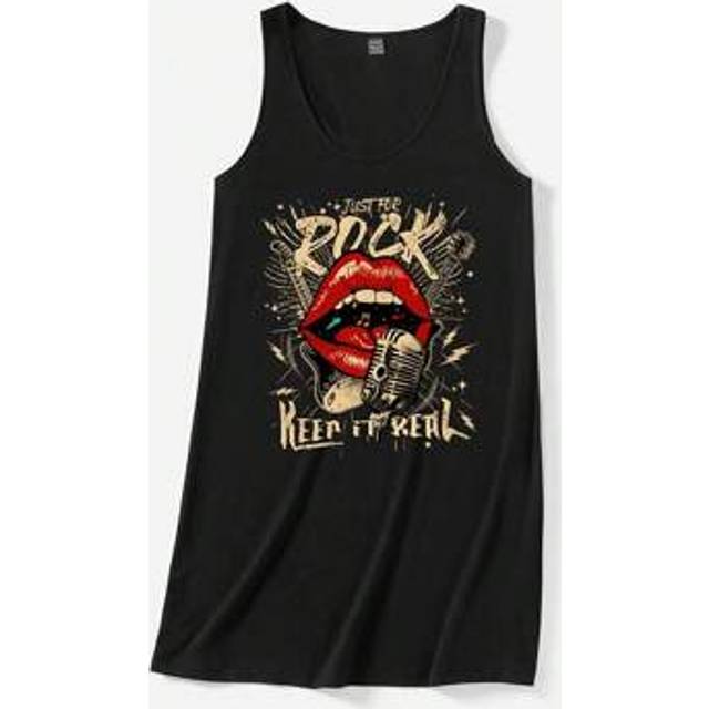 SHEIN Casual Minimalist Rock Style Red Lip Graphic Camisole Dress, Suitable For Summer Music Festivals