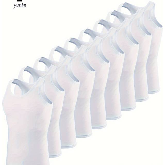 TEMU Men's Sleeveless Sports Tank Top Set Of 9 - Breathable, Quick-dry, Comfortable Fitness Vest For Gym, Running, Exercise - Solid Color, Polyester, Knit Fabric, Round Neck, Regular Fit