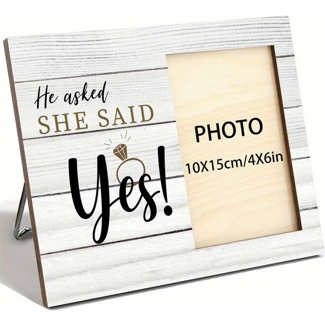 TEMU Vintage Wooden Engagement Photo Frame - 4x6 Inch He Yes Picture Frame For Proposal, Ideal For Bride & , Valentine's Day, Christmas, Birthday Gift - No Electricity Needed