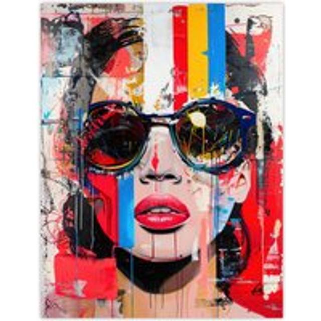 Beautiful Vintage Lady Shades Street Art Graffiti Wall Art Print - Multi - W24 inch x H32 inch