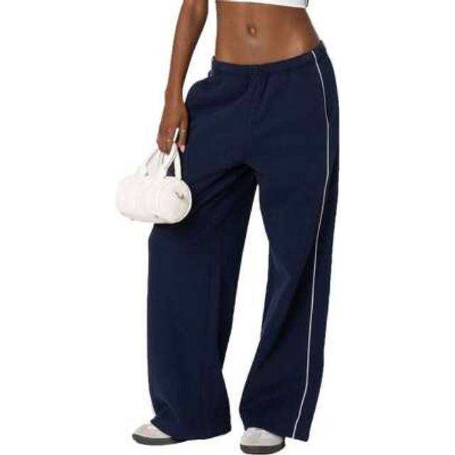 SHEIN Women&#39;s Fall Sweatpants White Trim Elastic Waist Loose Sports Trousers With Pockets