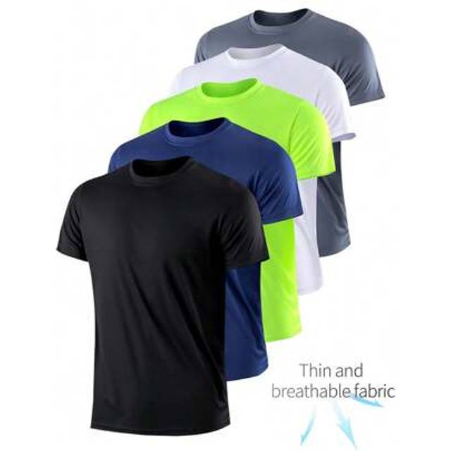 SHEIN 5pcs/Pack Men&#39;s Thin Sports Short Sleeve Lightweight Active T-Shirts, Round Neck Tees For Workout, Running, Fitness