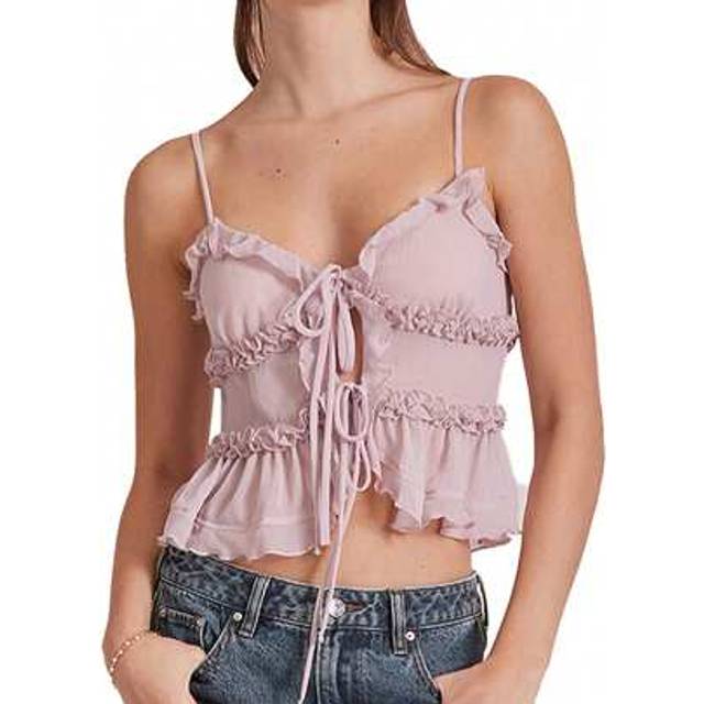 SHEIN Women Camisoles Solid Color Ruffles Tie-Up Front Casual Tank Tops Summer Fashion Sleeveless Tops Streetwear