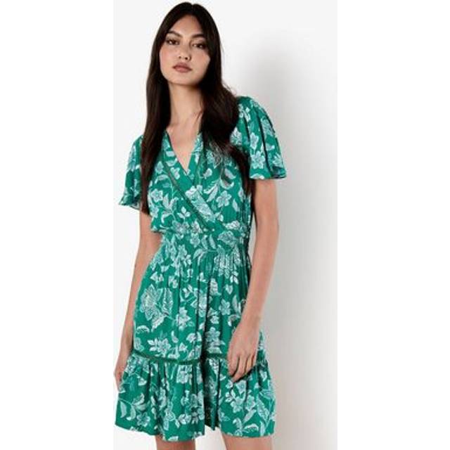 Apricot Women's Green Floral Print Wrap Mini Dress New Look - UK 12