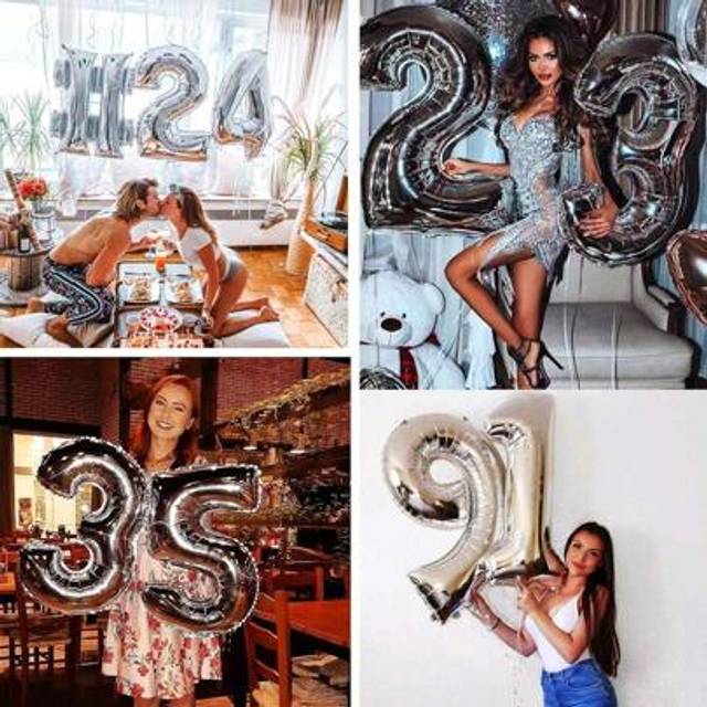 SHEIN 1pc-81.28cm Silver Number 32 Inch Aluminum Foil Helium Balloon 0 1 2 3 4 5 6 7 8 9 Birthday Party Shower Decoration Adult Wedding Helium Balloon (81.2