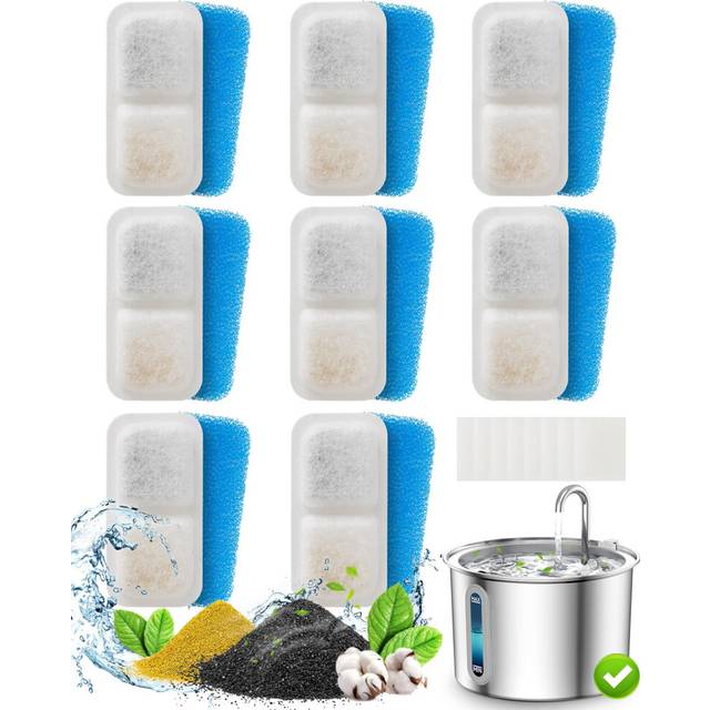 oneisall 8 Pack Replacement Filters for PWF-001 2L/67oz Cat Water Fountain Stainless Steel Water Fountain for Cats Inside, 3 Filtration System