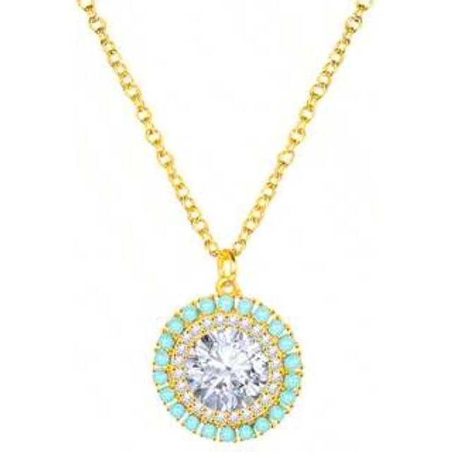 SHEIN Turquoise Moissanite Pendant Necklace For Women, VVSI Quality D Color Round Cut, Lab Created 925 Sterling Silver With 18K Golden Plated, Anniversary B