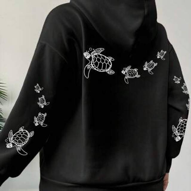 SHEIN Plus Size Turtle Printed Graphic Hot Selling Draw Rope Hoodie Graduation,Back To School Outfits,Graduation,Teacher Outfits For Women,Back To School Pu
