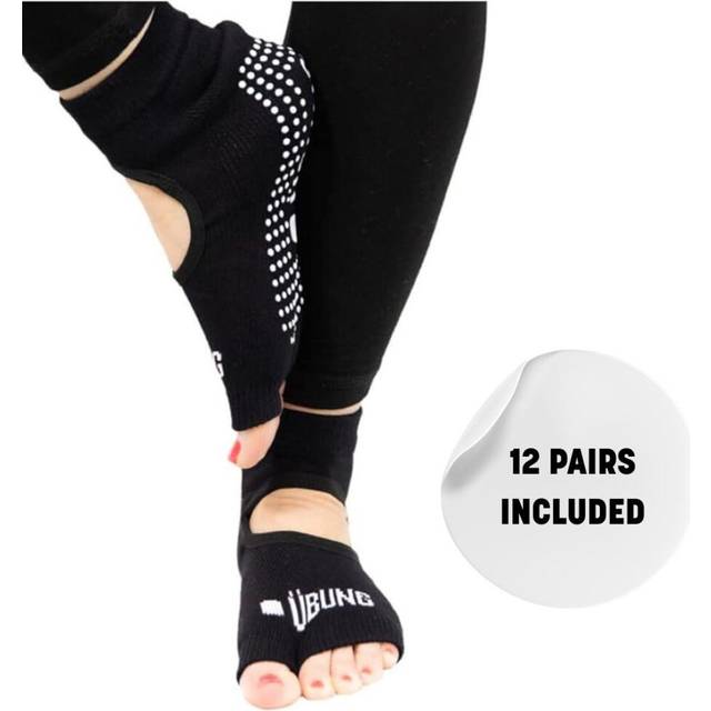 Ubung Black Yoga Non Slip Open Toe Socks Pack of 12 Size 4-9 UK Size