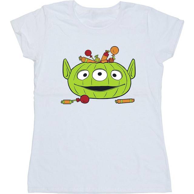Alien Pumpkin Basket Cotton Halloween T-Shirt - White - M