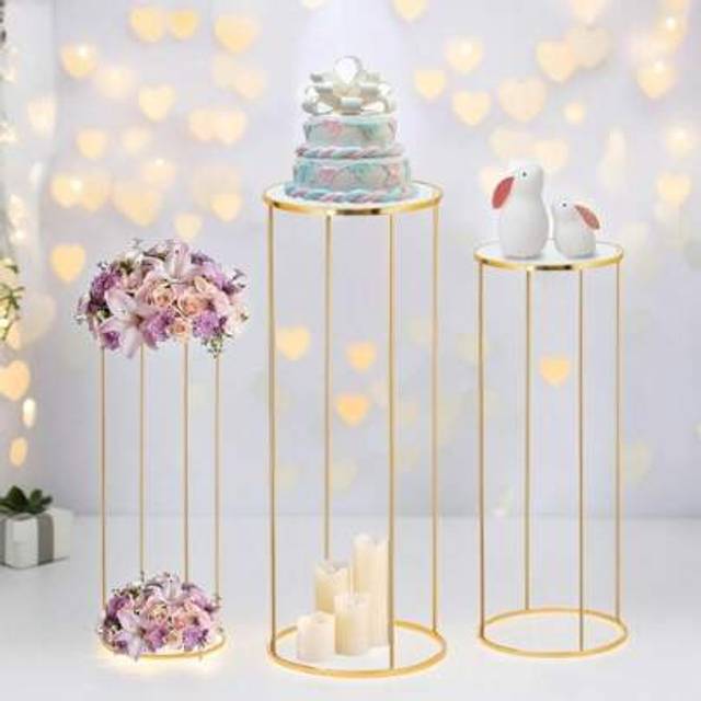 SHEIN 1PC/3PCS Golden Metal Cylinder Pedestal Stands With Acrylic Plates â Elegant Round Display Columns For Party Decor, Vases, And Home Accents â Perf