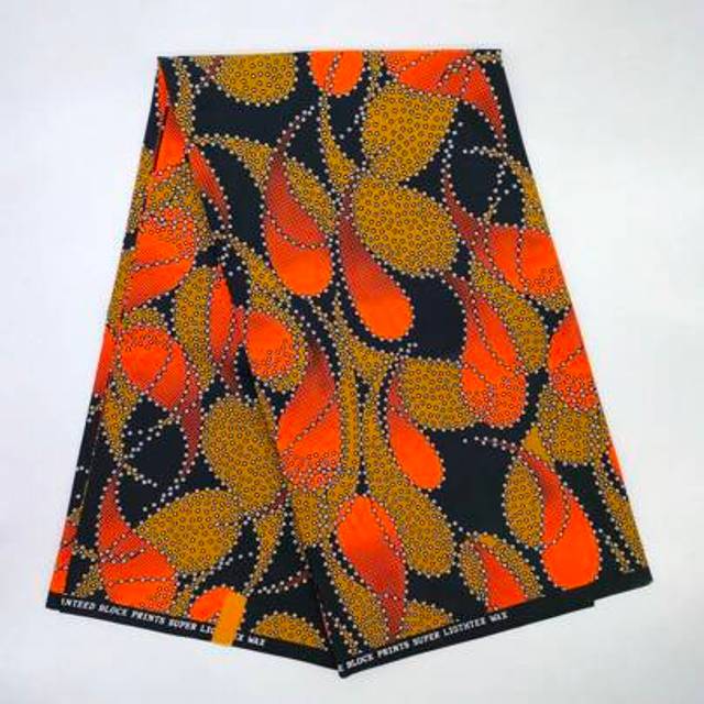 SHEIN 2.8yd/5.6yd Black & Gold Leaf African Batik Fabric, Double-Sided Geometric Colorful Polyester Fabric, Ankara Style African Fabric, Suitable For Party