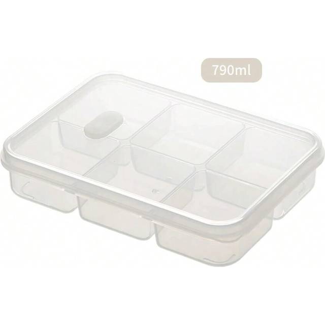 (Transparent 6 grids) WORTHBUY 4/6-Grids Fridge Sealed Fresh-Keeping Box With Lid Plastic Freezer Food Storage Box Reusable Food Container For Kitchen