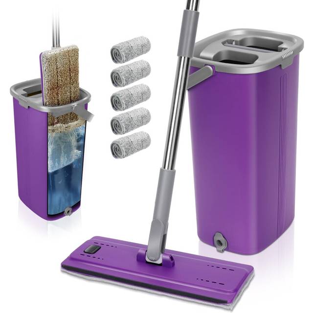 Masthome Flat Mop and Buckets Sets, Floor Mop and Bucket with Stainless Steel Handle, Wet & Dry Microfibre Floor Mops for Hardwood, Laminate, Tile