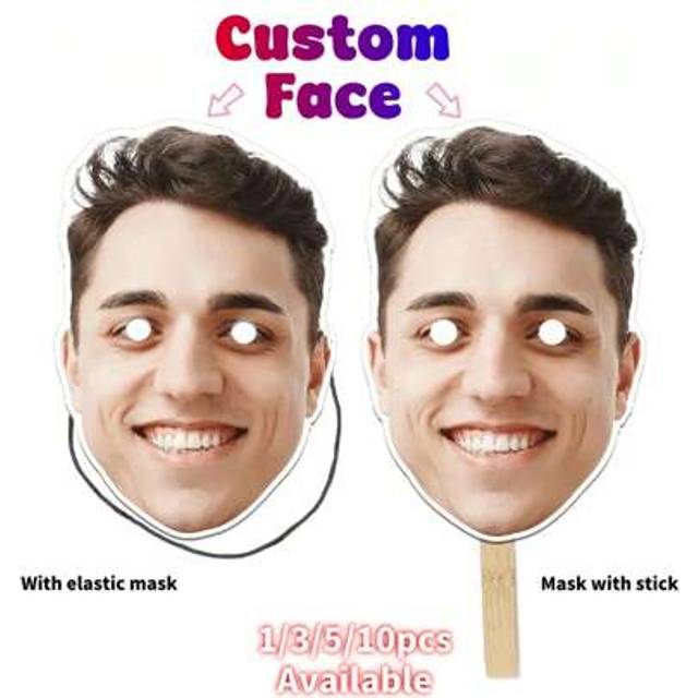 SHEIN 1pc Photo Face Masks Birthday Party Decorations Personalized Fan Face Cutout Head On A Stick Cut Out Funny Face Mask, Personalized Big Head Cutout On