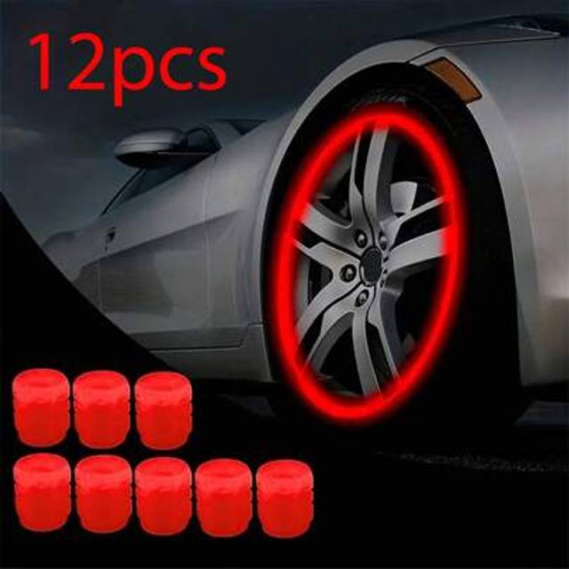 SHEIN 12pcs Fluorescent Red Tire Valve Cap Wheel Rim Cap Decoration For Car, Motorcycle, Bicycle, Universal