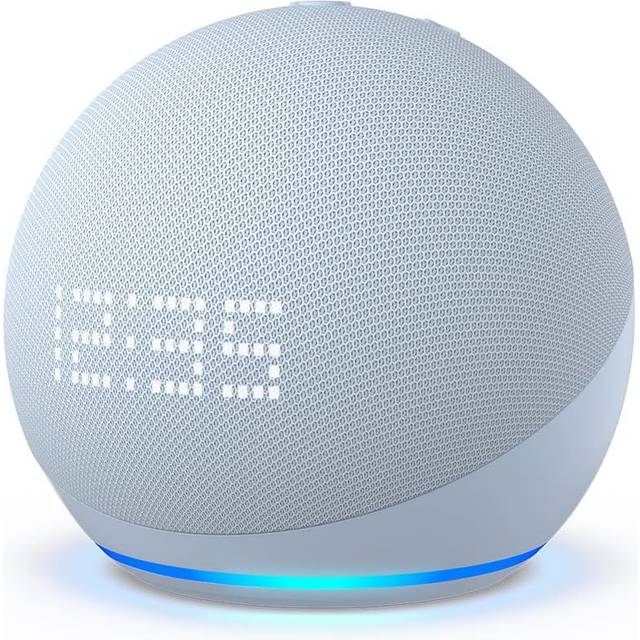 Amazon Echo Dot (5th Generation, Blue) with Clock