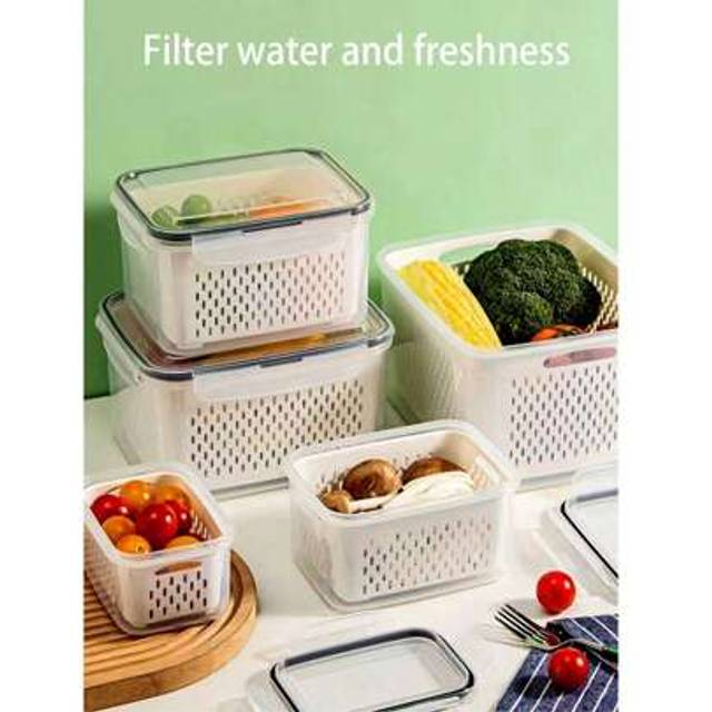 SHEIN 9pcs-Food Storage Container Set, With Drain Basket And Lid - Leak-Proof, Refrigerator Safe, Reusable Multi-Functional Kitchen Storage Box, Suitable Fo