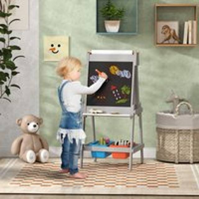 AIYAPLAY Double Sided Art Easel for Kids with Paper Roll - Grey
