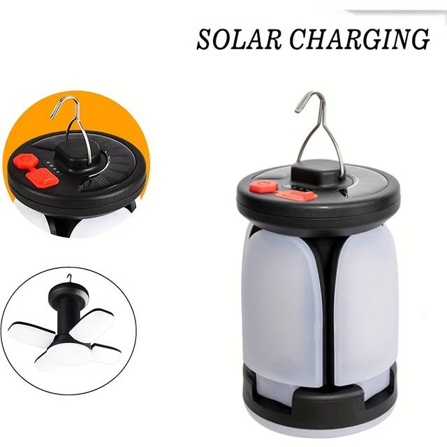 TEMU Solar & Usb Hanging Lantern - Foldable, Portable Tent Light With 6 , Power Bank Indicator, Ideal For Camping, , And Garden Use, Camping Accessories, Without Battery