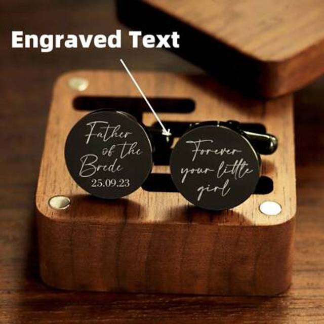 SHEIN Customized Laser Engraved Text Stainless Steel Round Cufflinks With Wooden Gift Box