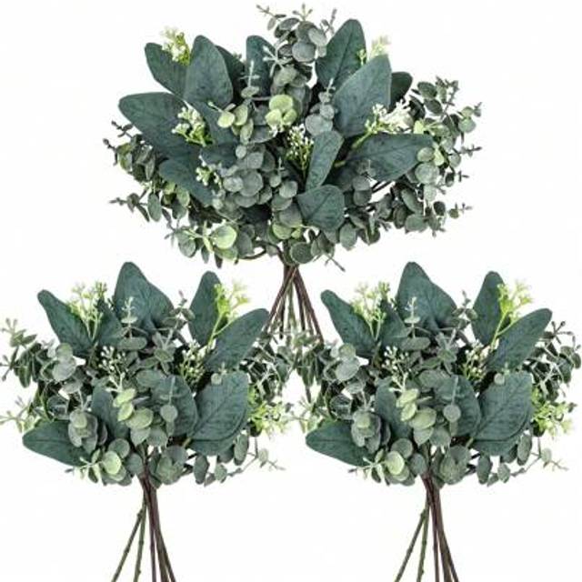 SHEIN 10Pcs/2Pcs Mixed Green Eucalyptus Leaves Stems, Fake Plant Room Decoration, Bulk Artificial Eucalyptus Leaves, Spray Imitation Oval Eucalyptus Leaves