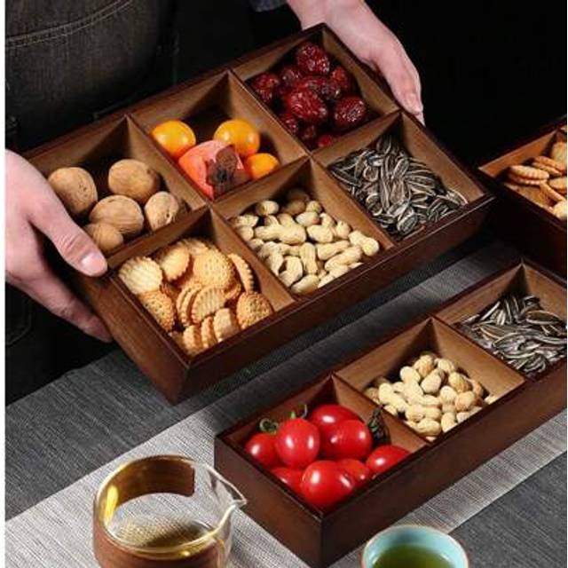 SHEIN 1pc Walnut Wood Multi-Compartment Tray For Snacks, Pastries, Cookies, Suitable For Various Occasions