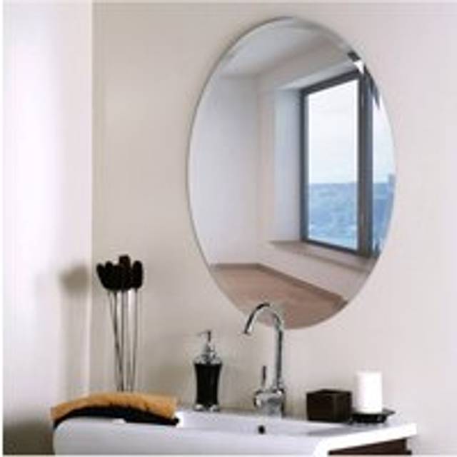European Style Frameless Beveled Edge Oval Bathroom Wall Mirror, 50cm W x 70cm H - White - One Size